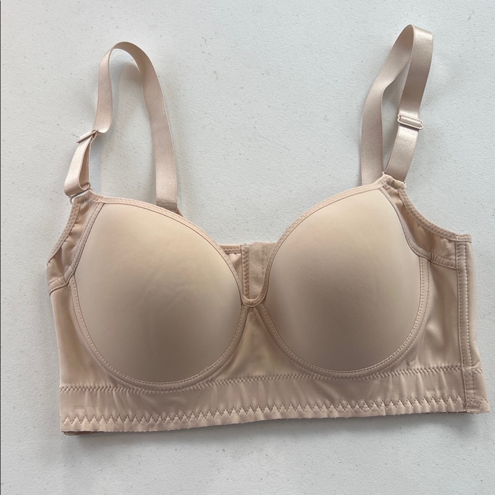 Seamless Nude Beige Full Coverage Back Smoothing Wireless Longline Bra 38D